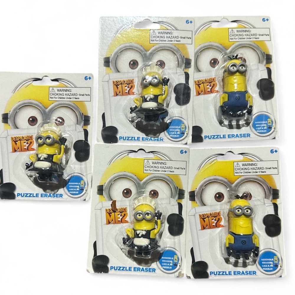 Despicable Me 2 Minions Puzzle Erasers Lot Of 5 3 Maids and 2 Plain Minion NEW